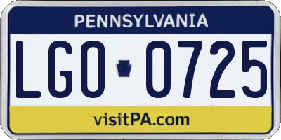 PA license plate LGO0725