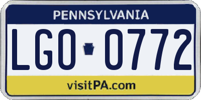 PA license plate LGO0772