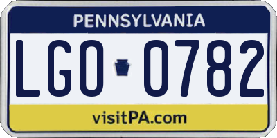 PA license plate LGO0782