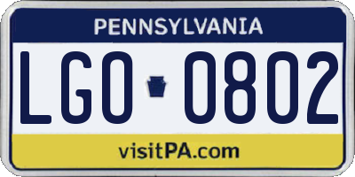 PA license plate LGO0802
