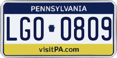 PA license plate LGO0809