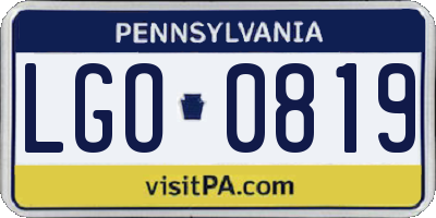 PA license plate LGO0819