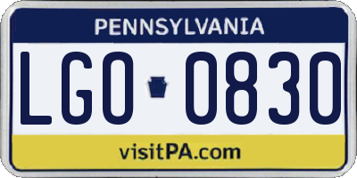 PA license plate LGO0830