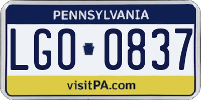 PA license plate LGO0837