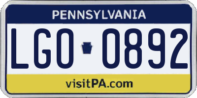 PA license plate LGO0892
