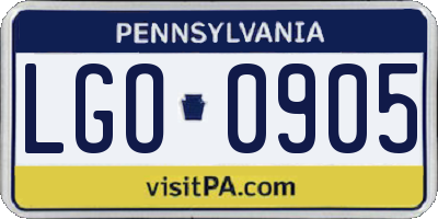 PA license plate LGO0905