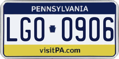 PA license plate LGO0906