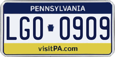 PA license plate LGO0909