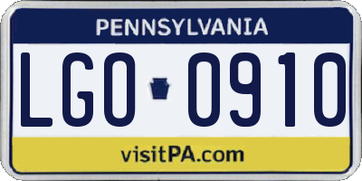 PA license plate LGO0910