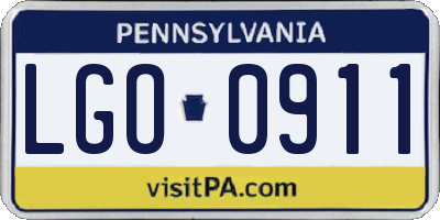 PA license plate LGO0911