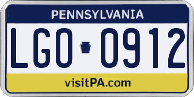 PA license plate LGO0912