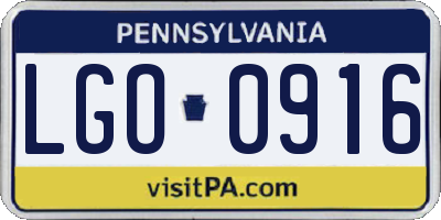 PA license plate LGO0916