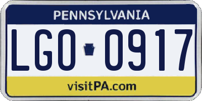 PA license plate LGO0917