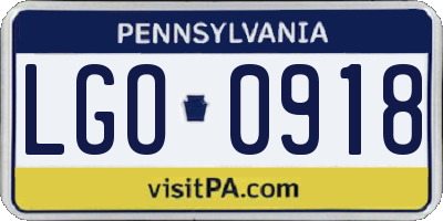 PA license plate LGO0918