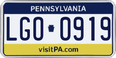 PA license plate LGO0919