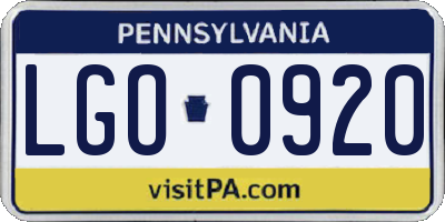 PA license plate LGO0920