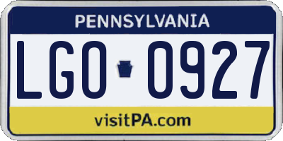 PA license plate LGO0927