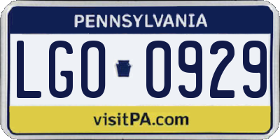 PA license plate LGO0929