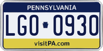 PA license plate LGO0930