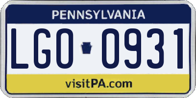 PA license plate LGO0931
