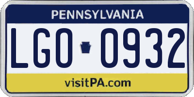 PA license plate LGO0932