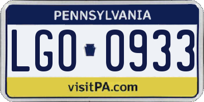 PA license plate LGO0933