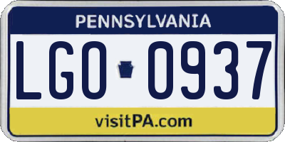 PA license plate LGO0937