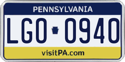 PA license plate LGO0940