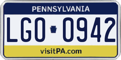 PA license plate LGO0942