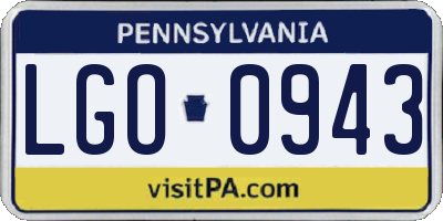 PA license plate LGO0943