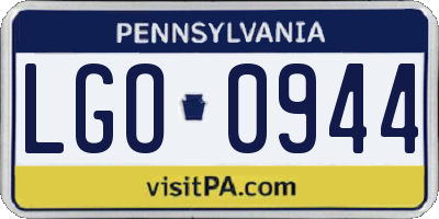 PA license plate LGO0944