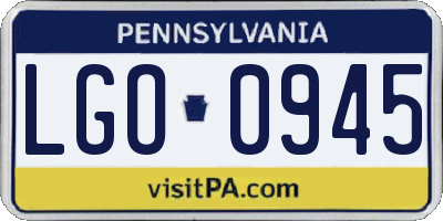PA license plate LGO0945