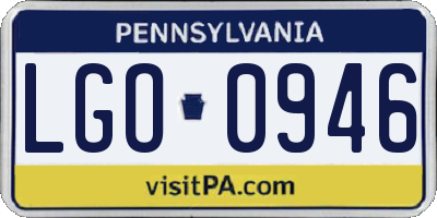 PA license plate LGO0946