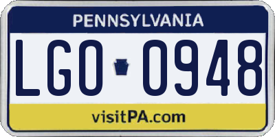 PA license plate LGO0948