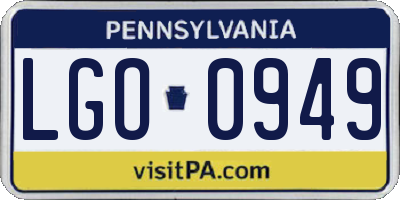 PA license plate LGO0949