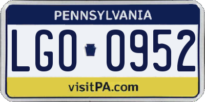 PA license plate LGO0952