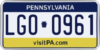 PA license plate LGO0961