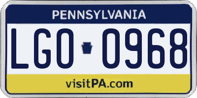 PA license plate LGO0968