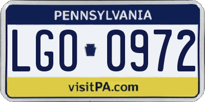 PA license plate LGO0972