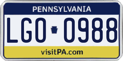 PA license plate LGO0988