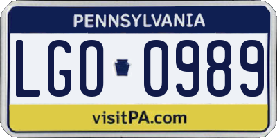 PA license plate LGO0989