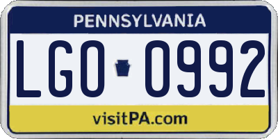 PA license plate LGO0992