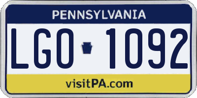 PA license plate LGO1092