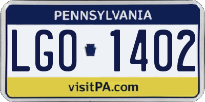 PA license plate LGO1402