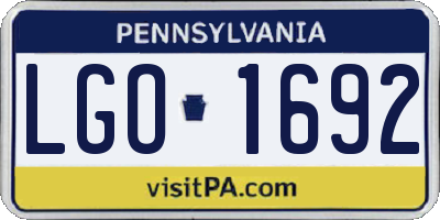 PA license plate LGO1692