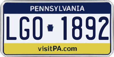 PA license plate LGO1892
