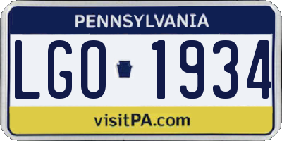 PA license plate LGO1934