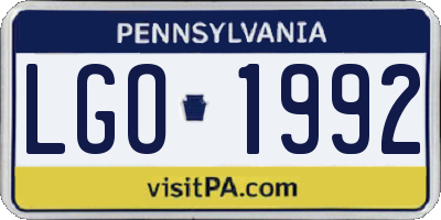 PA license plate LGO1992