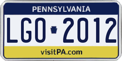 PA license plate LGO2012