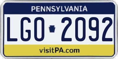 PA license plate LGO2092